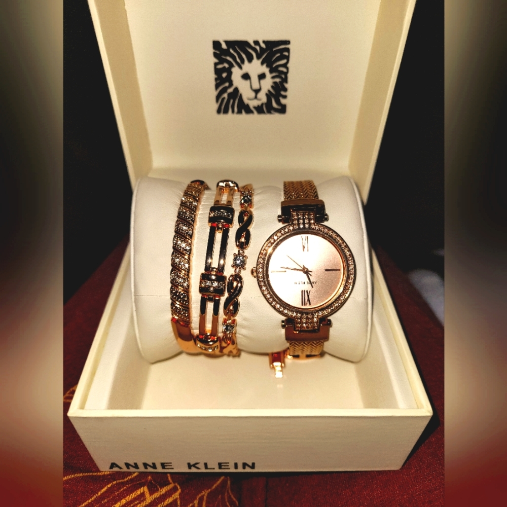 Anne Klein rose gold watch and bracelets